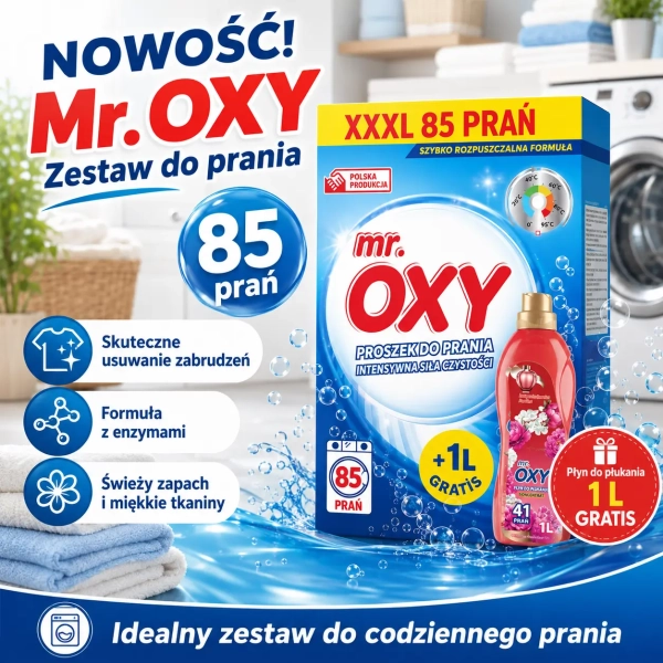 Mr. OXY proszek do prania 5,1 kg i koncentrat do płukania 1 L gratis